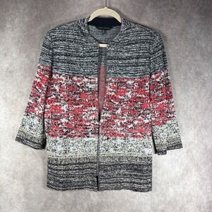 Ming Wang Knit Jacket Womens Medium Red Black White Abstract Open‎ Front Career